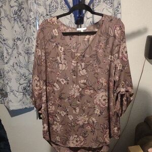 NWOT- Maurice's Size XXL Floral V-Neck Blouse - Purplish Color